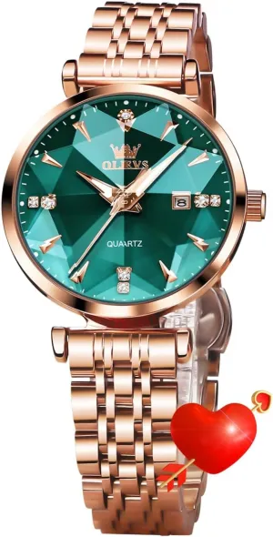 Luminous Waterproof Date Watch OLEVS Women Watch Diamond Luxury Dress Rose Gold Wrist Watch Stainless regret sociology fanwise Steel 