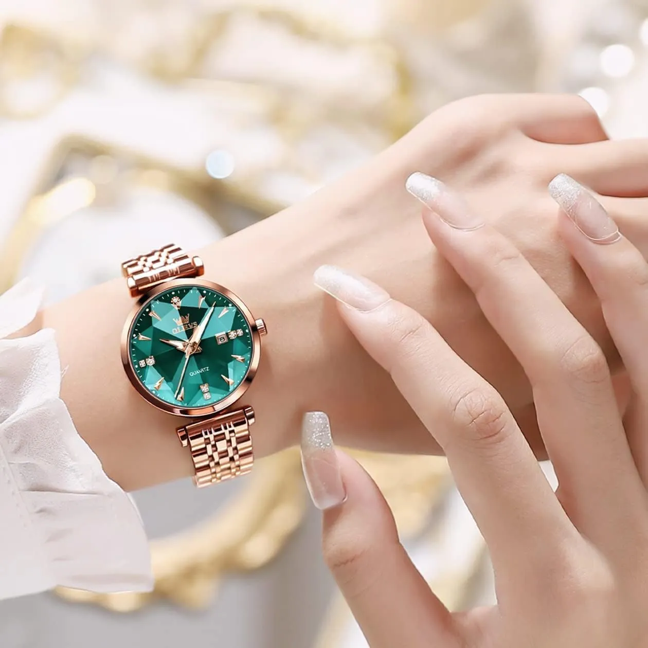 Luminous Waterproof Date Watch OLEVS Women Watch Diamond Luxury Dress Rose Gold Wrist Watch Stainless regret sociology fanwise Steel 