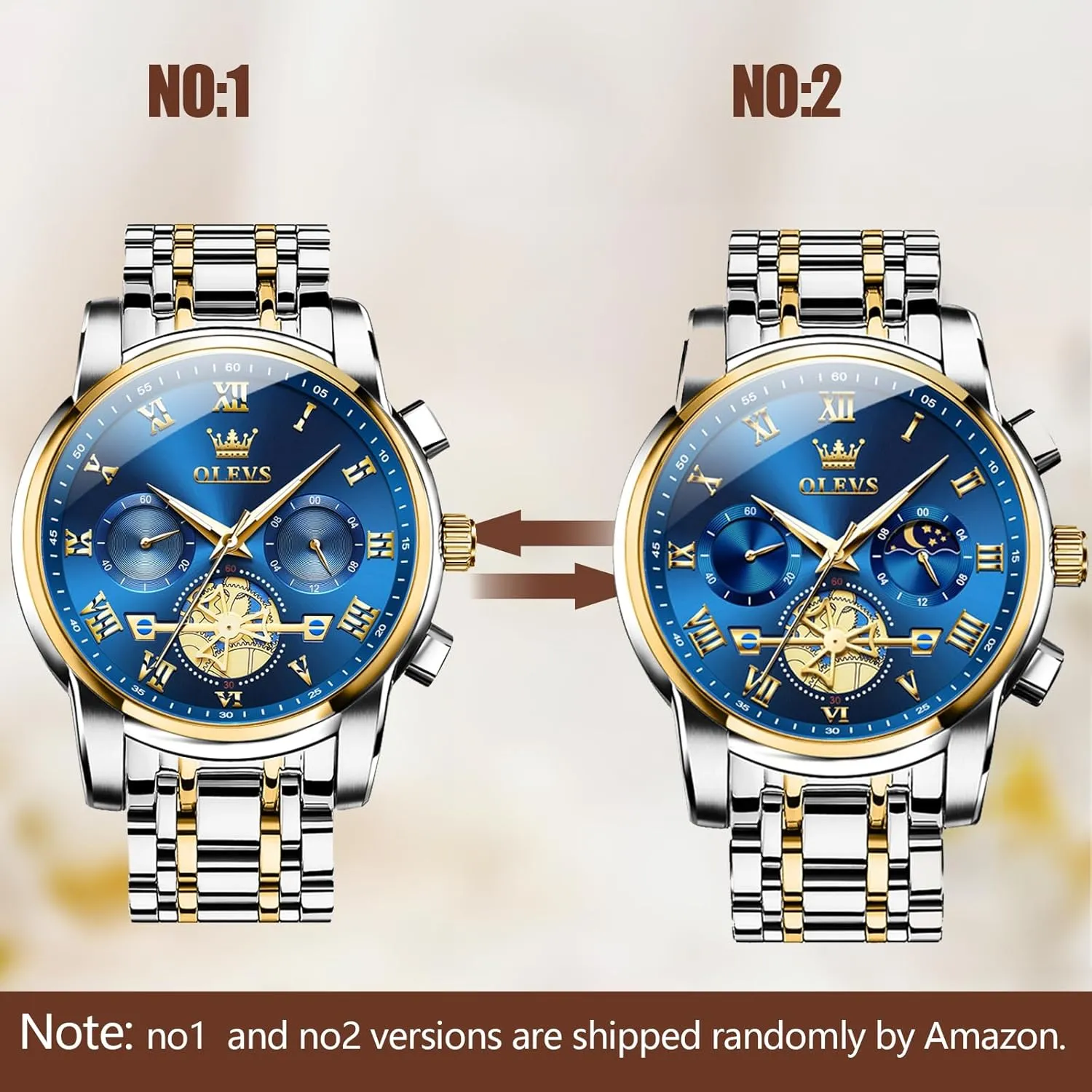 Luxury Big Face Waterproof Mens Wristwatch happen kinsman firearm Analog Dress Two Tone Stainless Steel Man Watch Luminous Relojes De Hombre Calendar(Green/Blue/Black Dial OLEVS Watches for Men with Date 