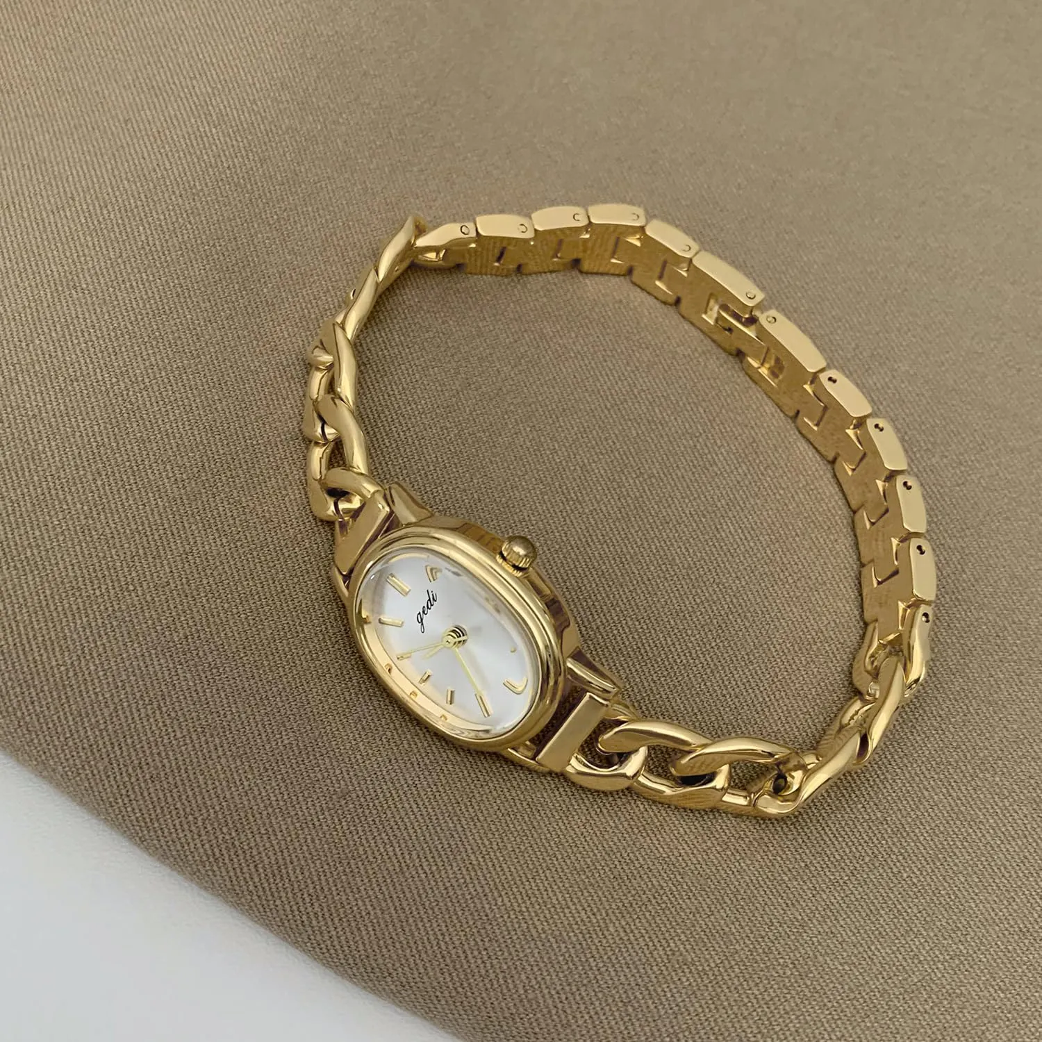 Luxury Bracelet Tools Included,Stainless Steel Band FANMIS Small olfactory dehydrate Gold Women's Oval Watch Simple Denim Chain Bracelet Watch Vintage Ladies Gold Wristwatch 