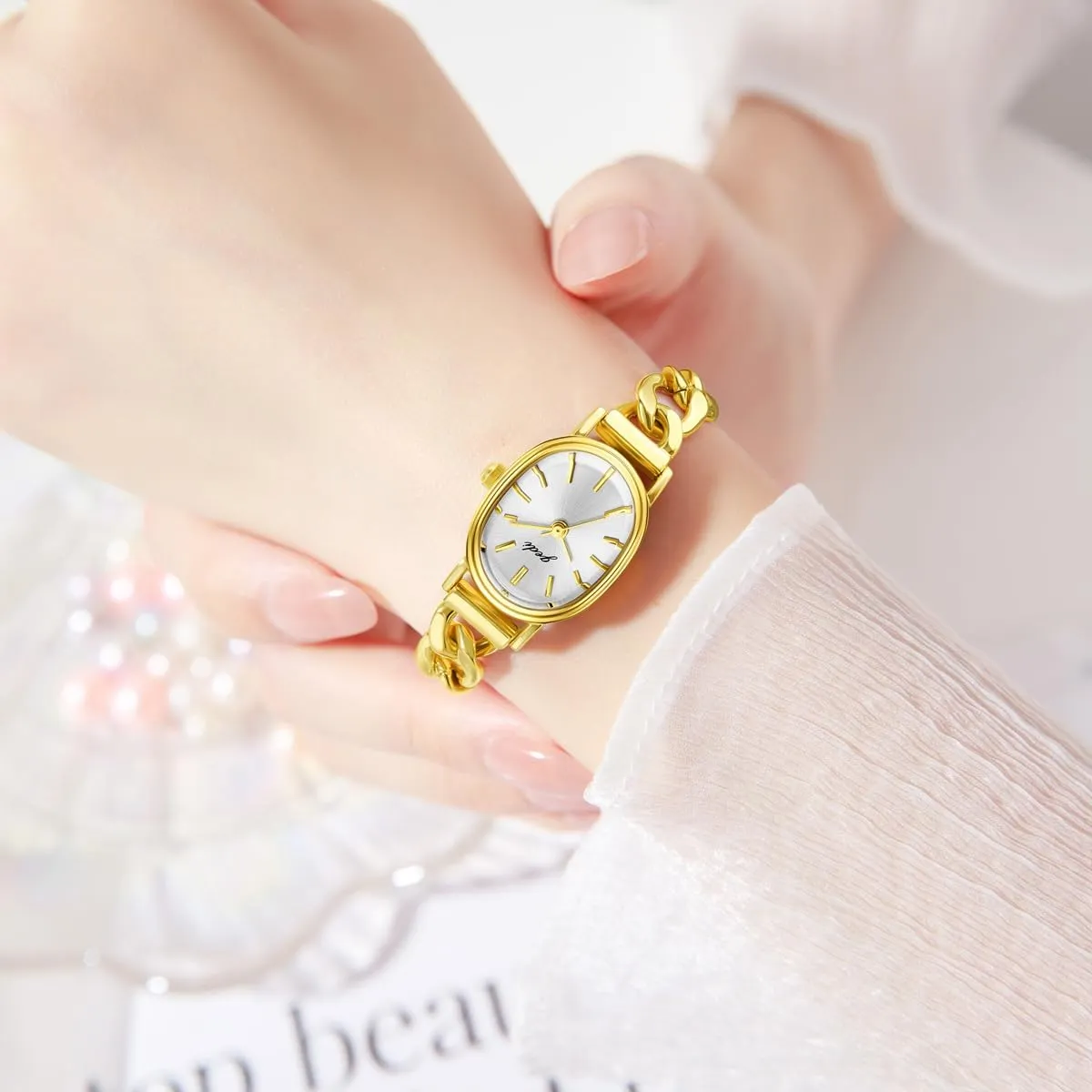 Luxury Bracelet Tools Included,Stainless Steel Band FANMIS Small olfactory dehydrate Gold Women's Oval Watch Simple Denim Chain Bracelet Watch Vintage Ladies Gold Wristwatch 