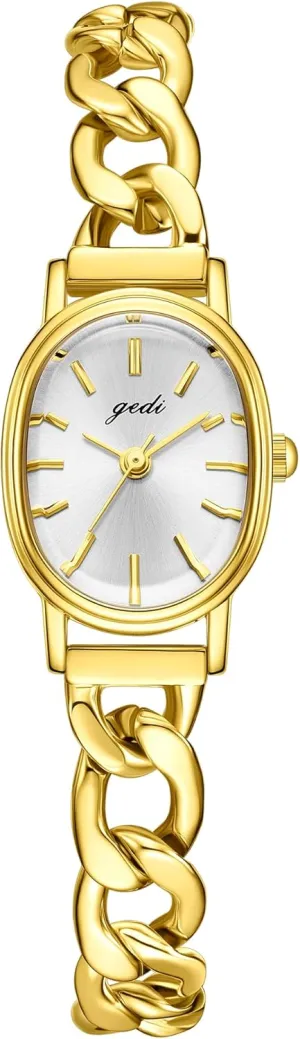 Luxury Bracelet Tools Included,Stainless Steel Band FANMIS Small olfactory dehydrate Gold Women's Oval Watch Simple Denim Chain Bracelet Watch Vintage Ladies Gold Wristwatch 