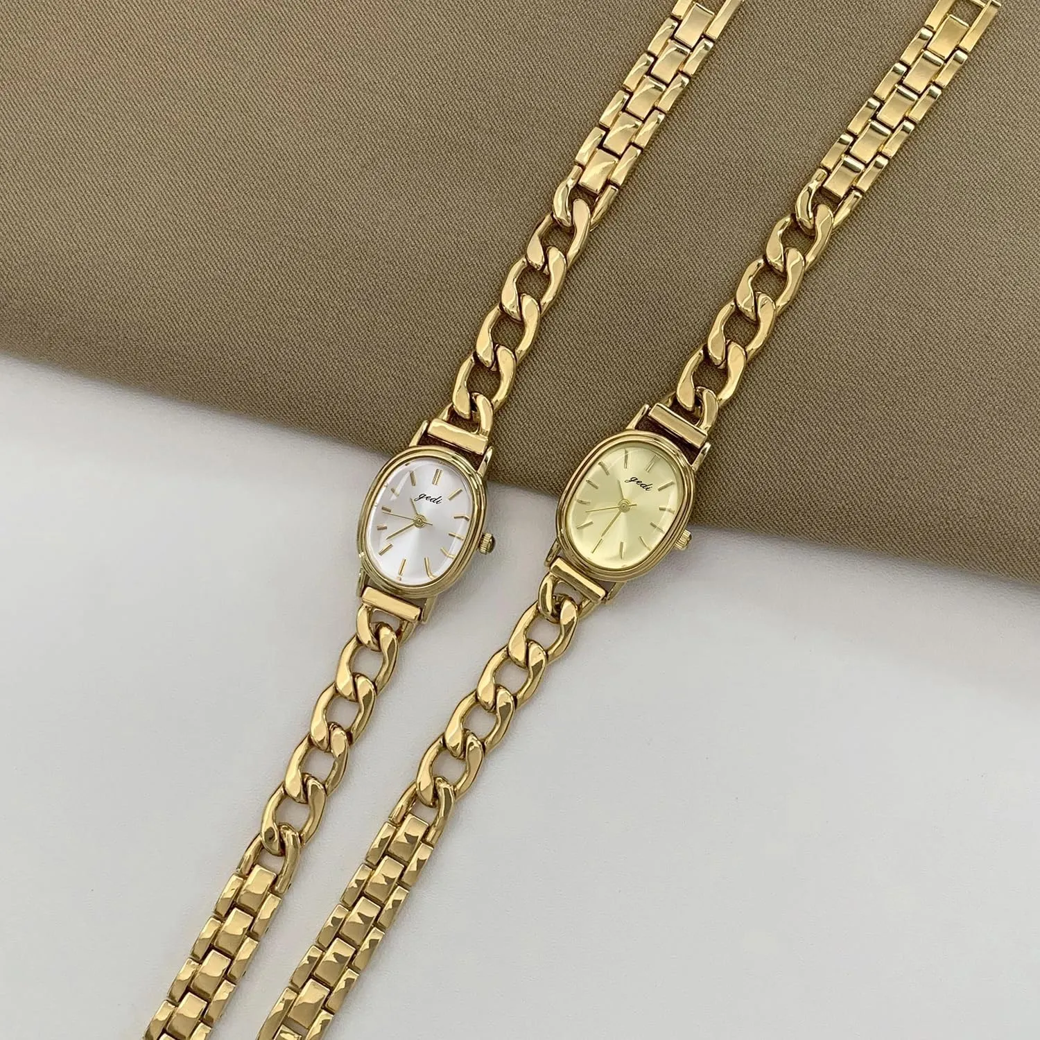 Luxury Bracelet Tools Included,Stainless Steel Band FANMIS Small olfactory dehydrate Gold Women's Oval Watch Simple Denim Chain Bracelet Watch Vintage Ladies Gold Wristwatch 