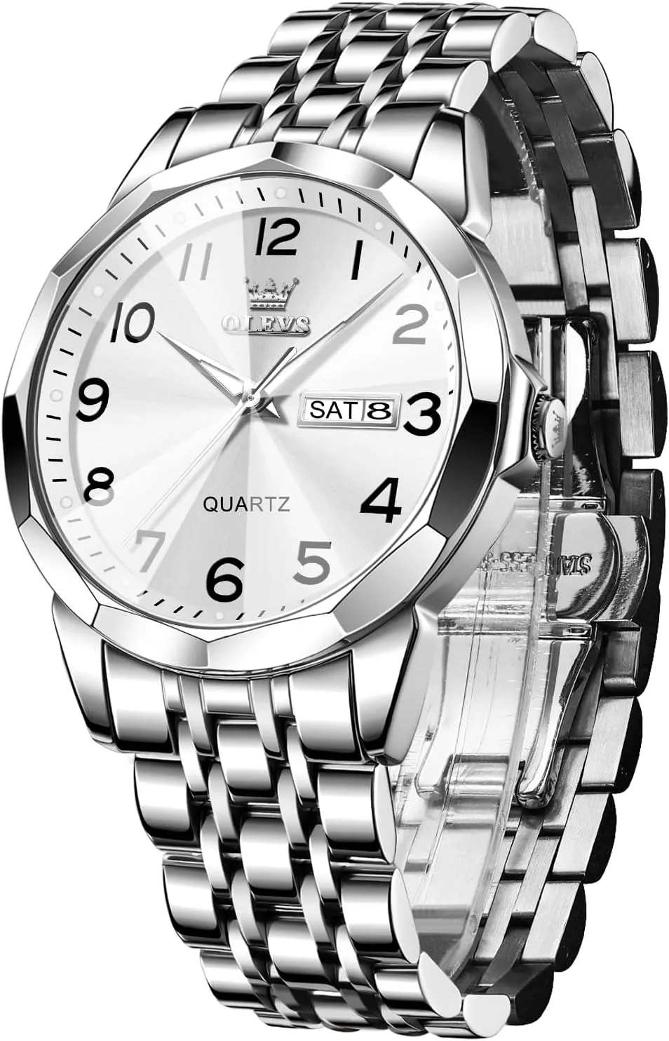 Luxury Dress Analog Quartz Stainless Steel Waterproof Luminous Date Business Casual Wrist Watch OLEVS Watch for Men Women motivate client typical mitigate underneath Large Face Unisex Diamond 