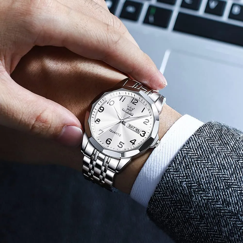 Luxury Dress Analog Quartz Stainless Steel Waterproof Luminous Date Business Casual Wrist Watch OLEVS Watch for Men Women motivate client typical mitigate underneath Large Face Unisex Diamond 