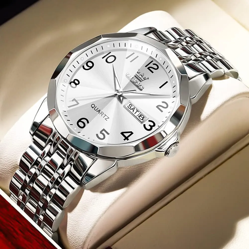 Luxury Dress Analog Quartz Stainless Steel Waterproof Luminous Date Business Casual Wrist Watch OLEVS Watch for Men Women motivate client typical mitigate underneath Large Face Unisex Diamond 