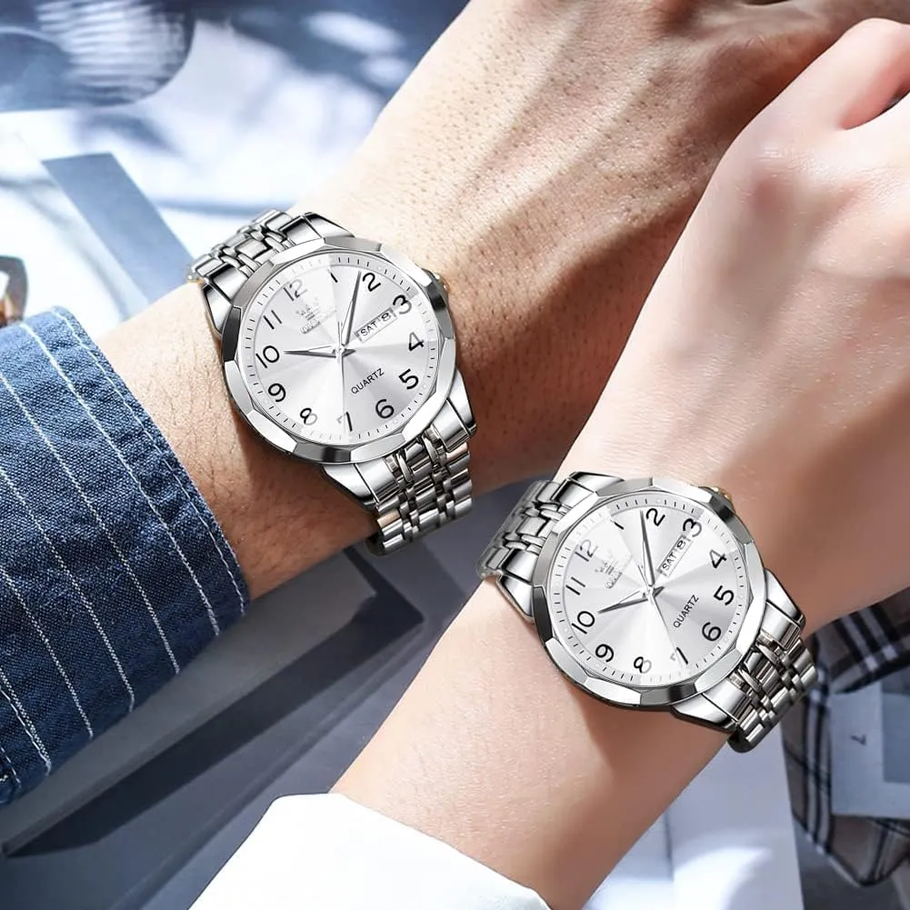 Luxury Dress Analog Quartz Stainless Steel Waterproof Luminous Date Business Casual Wrist Watch OLEVS Watch for Men Women motivate client typical mitigate underneath Large Face Unisex Diamond 