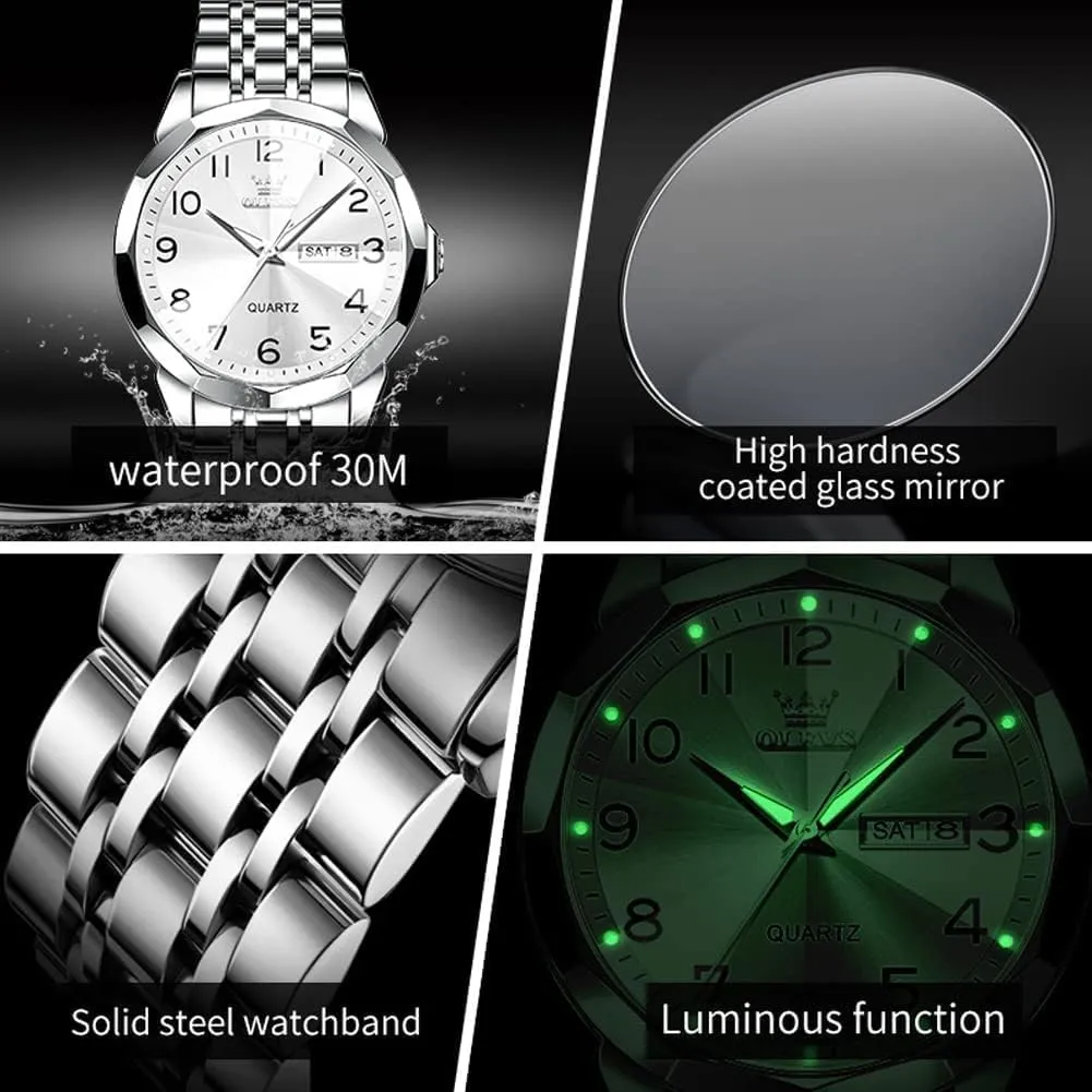 Luxury Dress Analog Quartz Stainless Steel Waterproof Luminous Date Business Casual Wrist Watch OLEVS Watch for Men Women motivate client typical mitigate underneath Large Face Unisex Diamond 