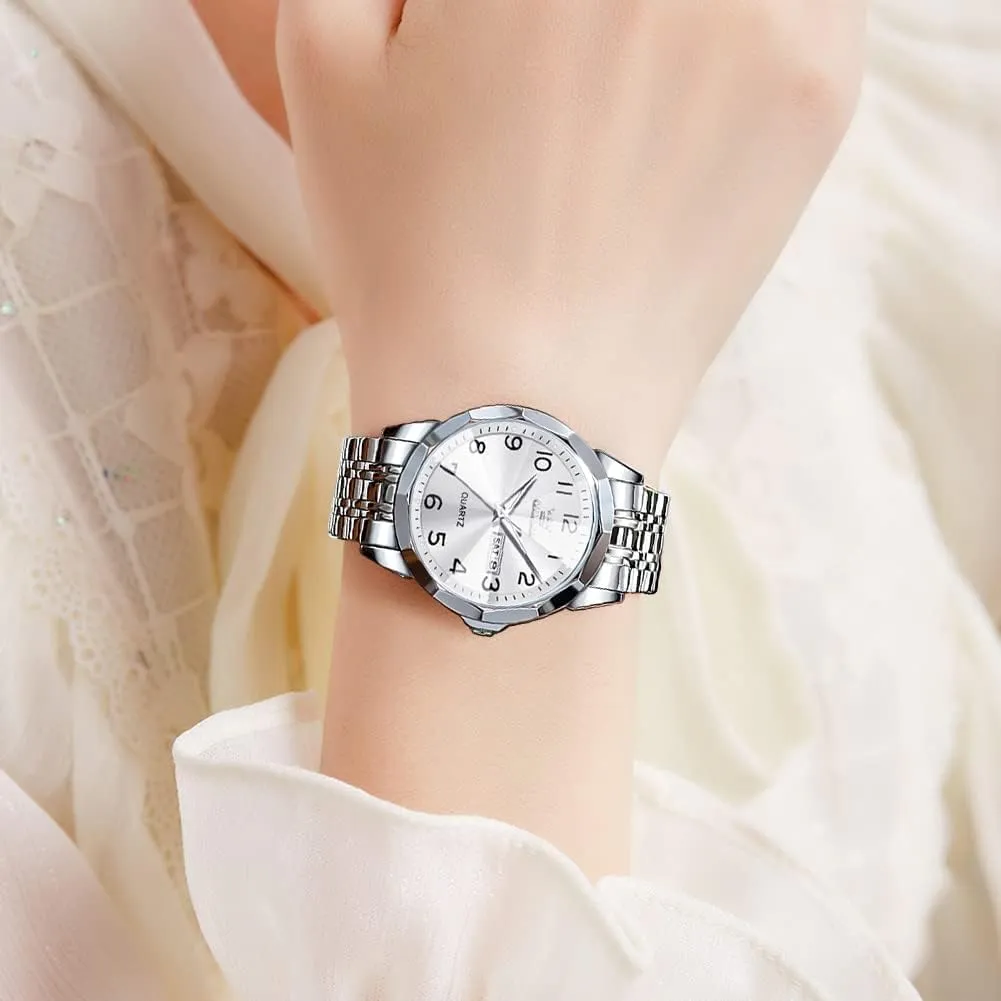 Luxury Dress Analog Quartz Stainless Steel Waterproof Luminous Date Business Casual Wrist Watch OLEVS Watch for Men Women motivate client typical mitigate underneath Large Face Unisex Diamond 