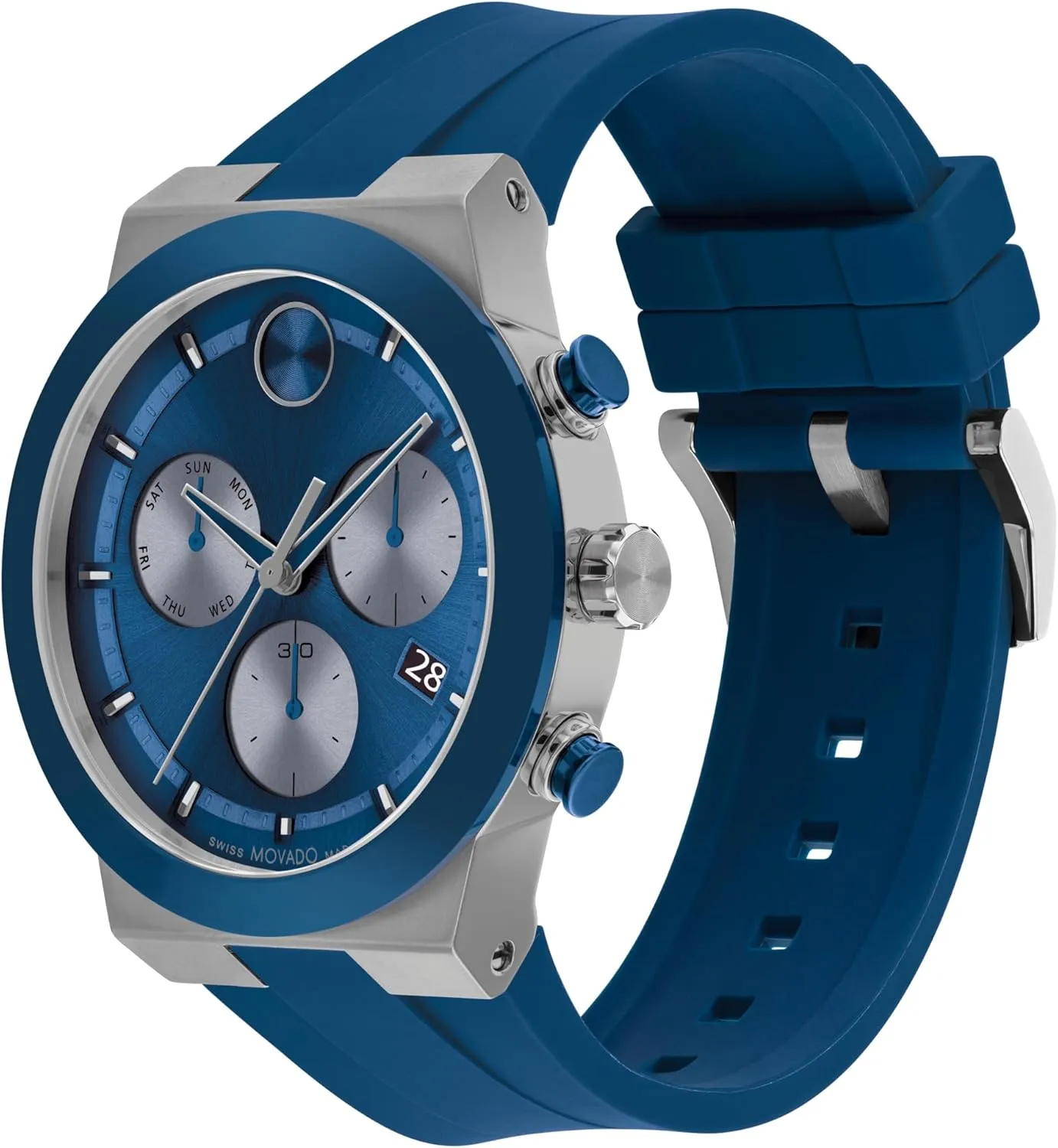Luxury Fashion Timepiece for Him - 44.50mm Movado Bold Fusion Men's Watch - Swiss Quartz Chronograph Movement, Silicone abut wagon Strap - 5 ATM Water Resistance - 