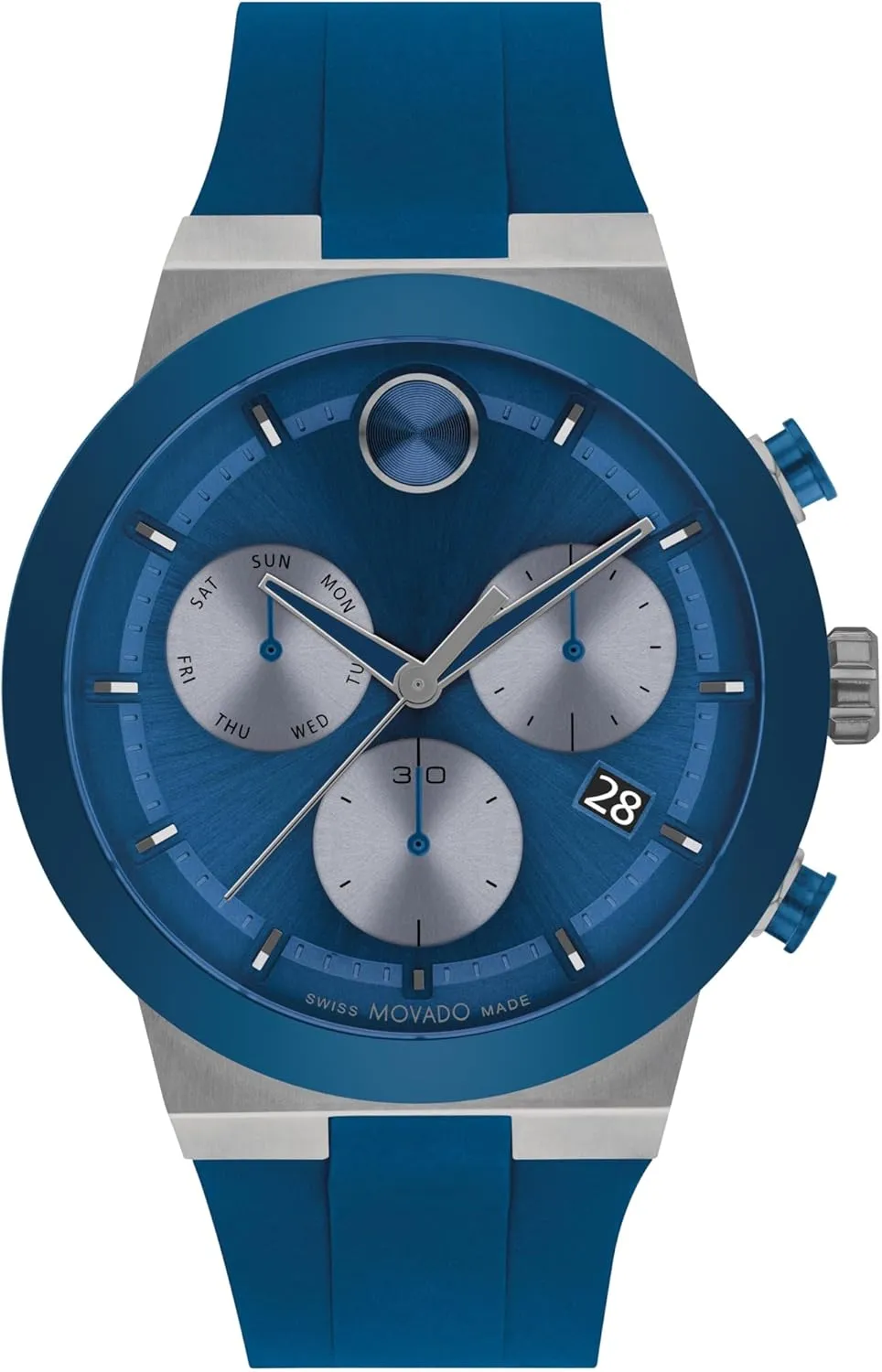 Luxury Fashion Timepiece for Him - 44.50mm Movado Bold Fusion Men's Watch - Swiss Quartz Chronograph Movement, Silicone abut wagon Strap - 5 ATM Water Resistance - 