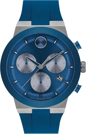 Luxury Fashion Timepiece for Him - 44.50mm Movado Bold Fusion Men's Watch - Swiss Quartz Chronograph Movement, Silicone abut wagon Strap - 5 ATM Water Resistance - 