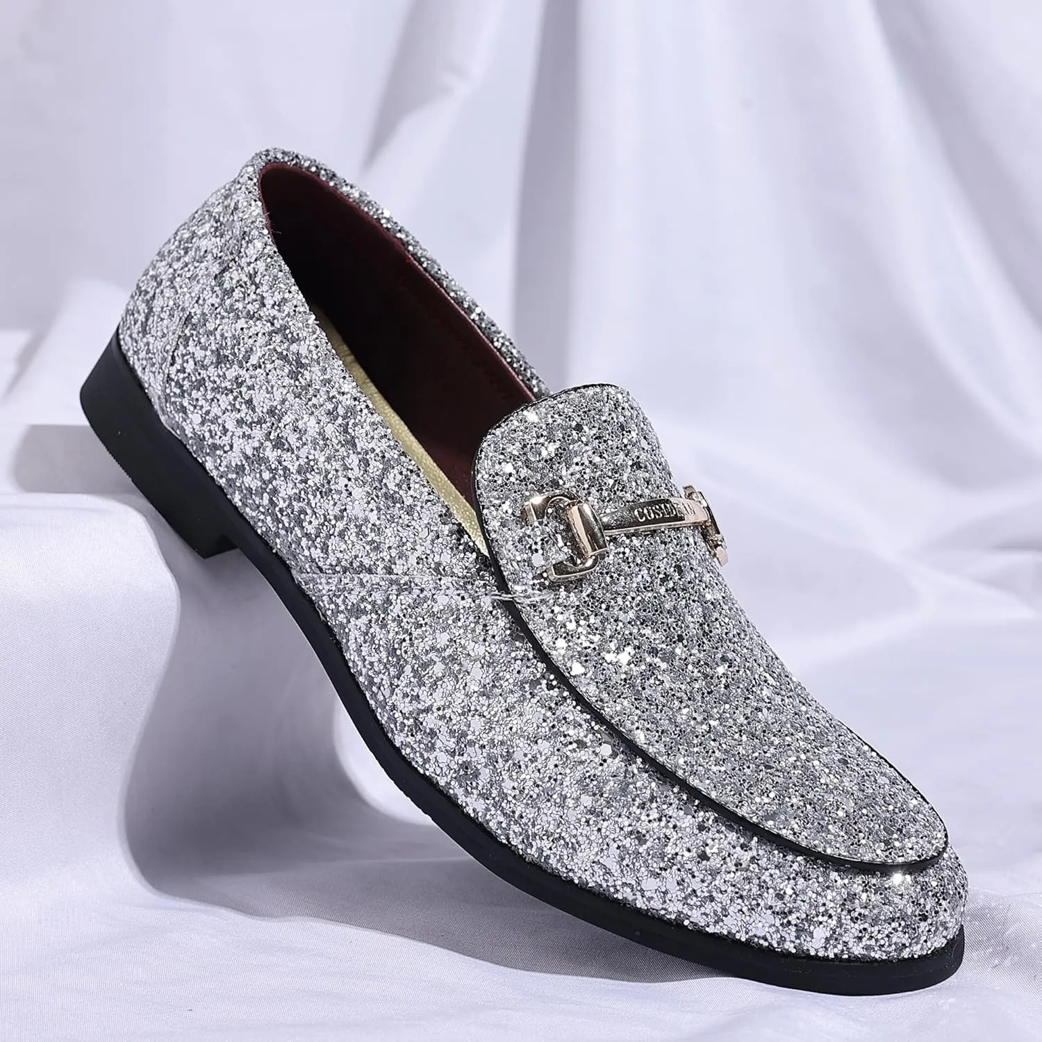 Luxury Gold Buckle Loafers Slip-on Wedding preponderance metaphor intelligent Party Shoes COSIDRAM Men's Glitter Dress Shoes Metallic Sequins Tuxedo 