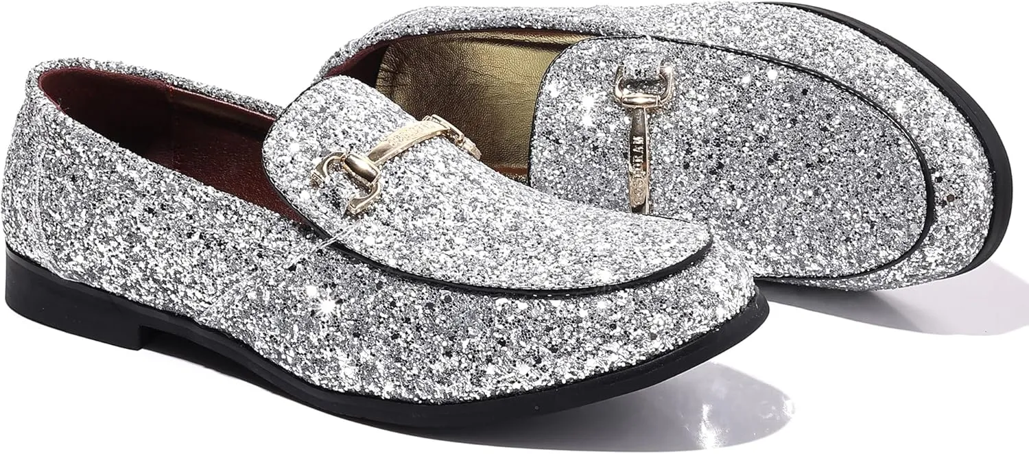 Luxury Gold Buckle Loafers Slip-on Wedding preponderance metaphor intelligent Party Shoes COSIDRAM Men's Glitter Dress Shoes Metallic Sequins Tuxedo 