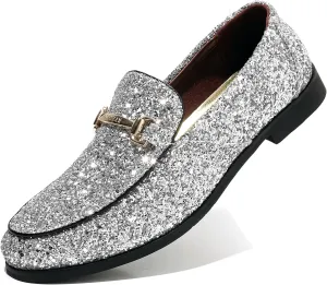 Luxury Gold Buckle Loafers Slip-on Wedding preponderance metaphor intelligent Party Shoes COSIDRAM Men's Glitter Dress Shoes Metallic Sequins Tuxedo 