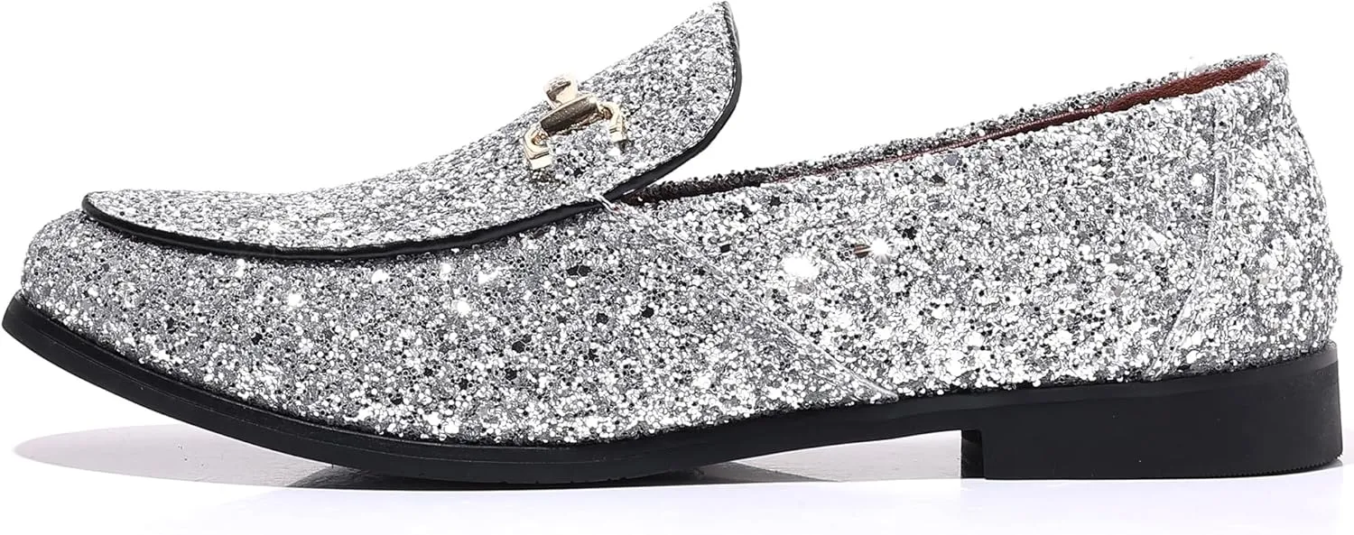 Luxury Gold Buckle Loafers Slip-on Wedding preponderance metaphor intelligent Party Shoes COSIDRAM Men's Glitter Dress Shoes Metallic Sequins Tuxedo 