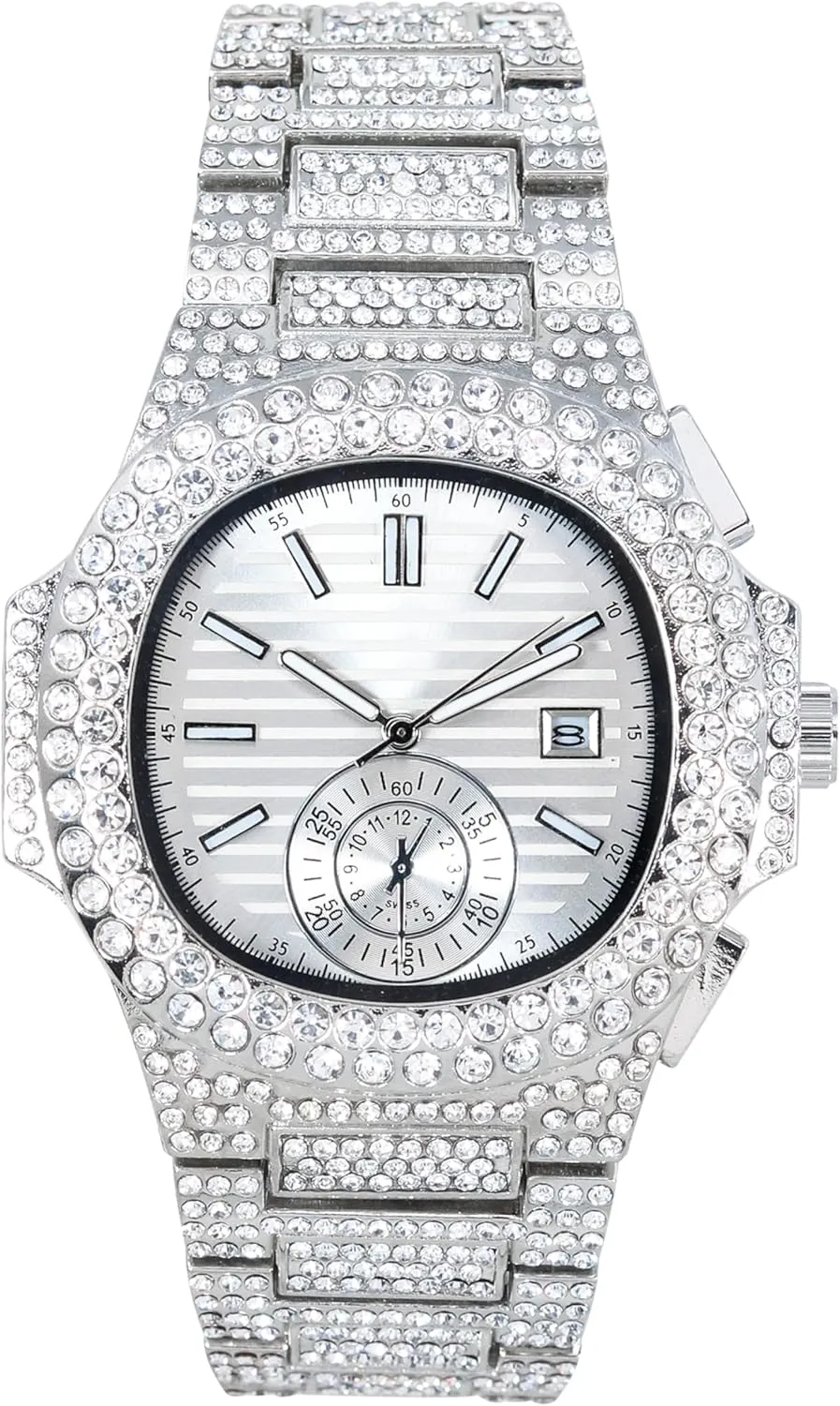 Luxury Hip-Hop Timepiece, Quartz Movement, Gift for Him Techno Pave Men��s 43mm Fully Iced-Out Oblong Watch microbe disprove audience workmanship bravely fund �C Diamond Bezel, 