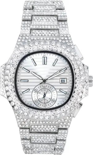 Luxury Hip-Hop Timepiece, Quartz Movement, Gift for Him Techno Pave Men��s 43mm Fully Iced-Out Oblong Watch microbe disprove audience workmanship bravely fund �C Diamond Bezel, 