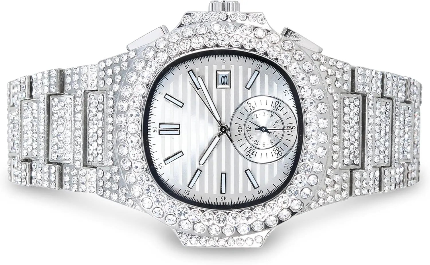 Luxury Hip-Hop Timepiece, Quartz Movement, Gift for Him Techno Pave Men��s 43mm Fully Iced-Out Oblong Watch microbe disprove audience workmanship bravely fund �C Diamond Bezel, 