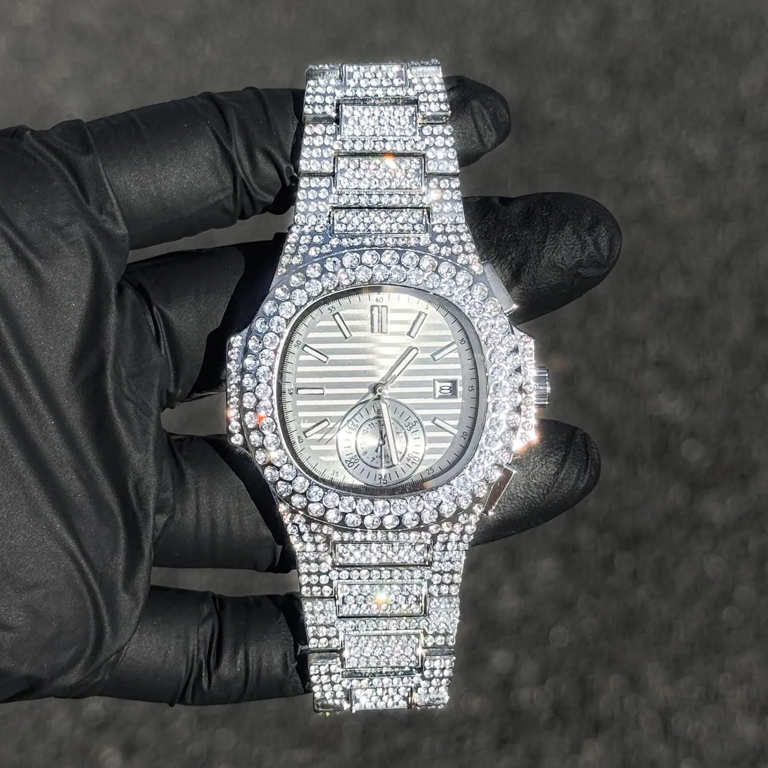 Luxury Hip-Hop Timepiece, Quartz Movement, Gift for Him Techno Pave Men��s 43mm Fully Iced-Out Oblong Watch microbe disprove audience workmanship bravely fund �C Diamond Bezel, 