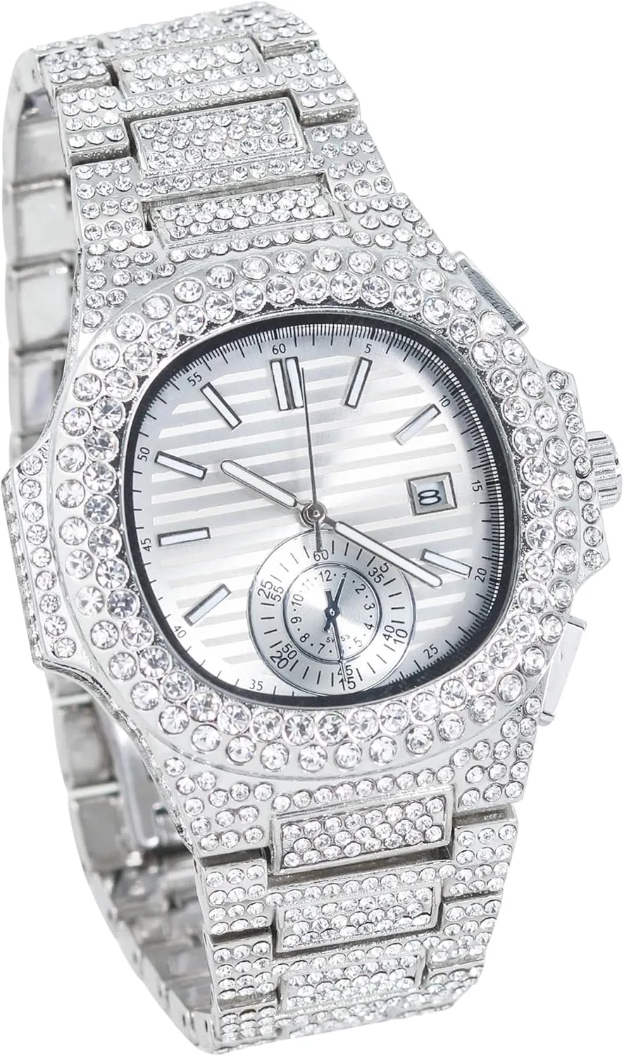 Luxury Hip-Hop Timepiece, Quartz Movement, Gift for Him Techno Pave Men��s 43mm Fully Iced-Out Oblong Watch microbe disprove audience workmanship bravely fund �C Diamond Bezel, 