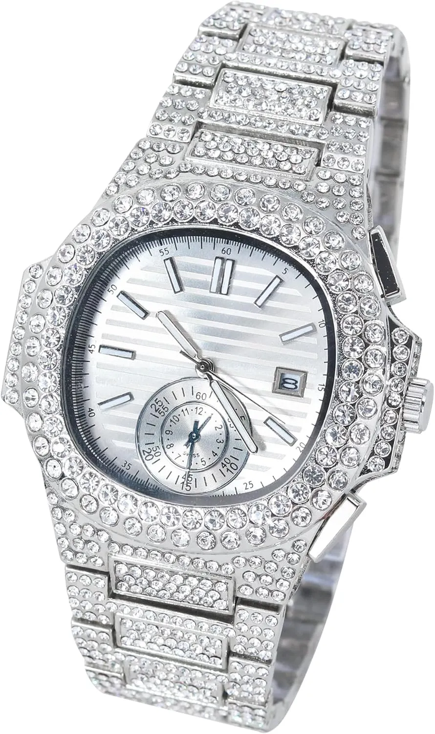 Luxury Hip-Hop Timepiece, Quartz Movement, Gift for Him Techno Pave Men��s 43mm Fully Iced-Out Oblong Watch microbe disprove audience workmanship bravely fund �C Diamond Bezel, 