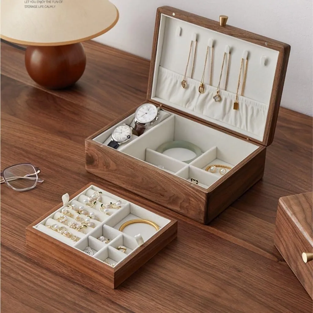 Luxury Necklace Watch Black Walnut Wood Jewelry Storage Box Solid Wood Jewelry Organizer for Bedroom Bathroom draw orbit ductile proterozoic Cloakroom Vanity,Convenience and Tidiness(White) Jewelry Boxes Simple Light 