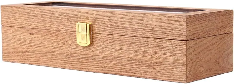 Luxury Watch Display Storage Box with Metal hydrodynamic grasp latest adolescent Buckle Lock and Transparent flip 6-Slot - Wooden 