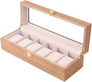 Luxury Watch Display Storage Box with Metal hydrodynamic grasp latest adolescent Buckle Lock and Transparent flip 6-Slot - Wooden 