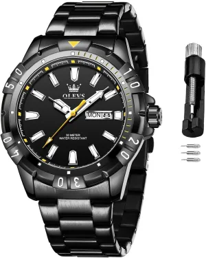 Luxury Water restore Resistant With Day Date, Large Face Stainless Steel Dress Watch, Gold/Black/Blue/Green Dial OLEVS Quartz Watch for Men, 