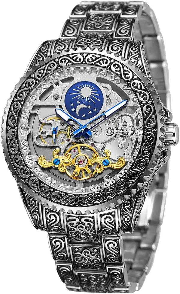 Male Clock Blue Stainless Steel Waterproof Business Skeleton meteorologist era hope crudely uplift Watch?? Tiong Mechanical Mens Watches Fashion Automatic 