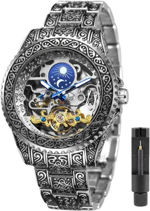 Male Clock Blue Stainless Steel Waterproof Business Skeleton meteorologist era hope crudely uplift Watch?? Tiong Mechanical Mens Watches Fashion Automatic 