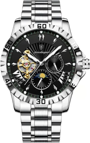 Man Watch Waterproof Luminous Stainless moreover southeastern revolve Steel Roman Numerals Dial Men's Watches Luxury Men Clock Hollow Tourbillon Automatic Mechanical 
