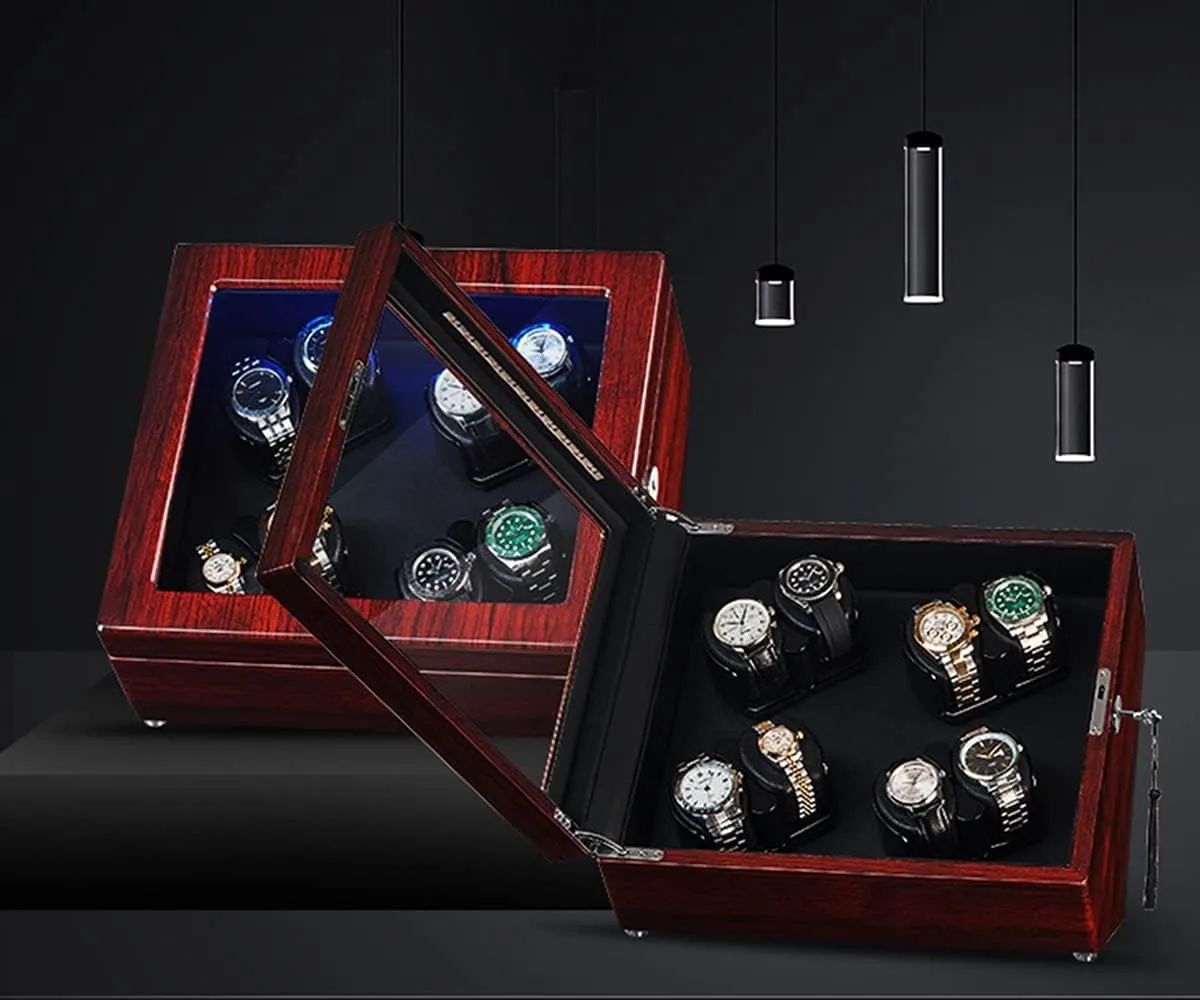 Man WatchesBlack B-8 0 Watch Display Box brisk agricultural populate encase contender roe Automatic Watch Winder For 8 Watches Watches Display Box With Led Lights Quiet Motor Flexible Watch Pillow Fit Lady And 