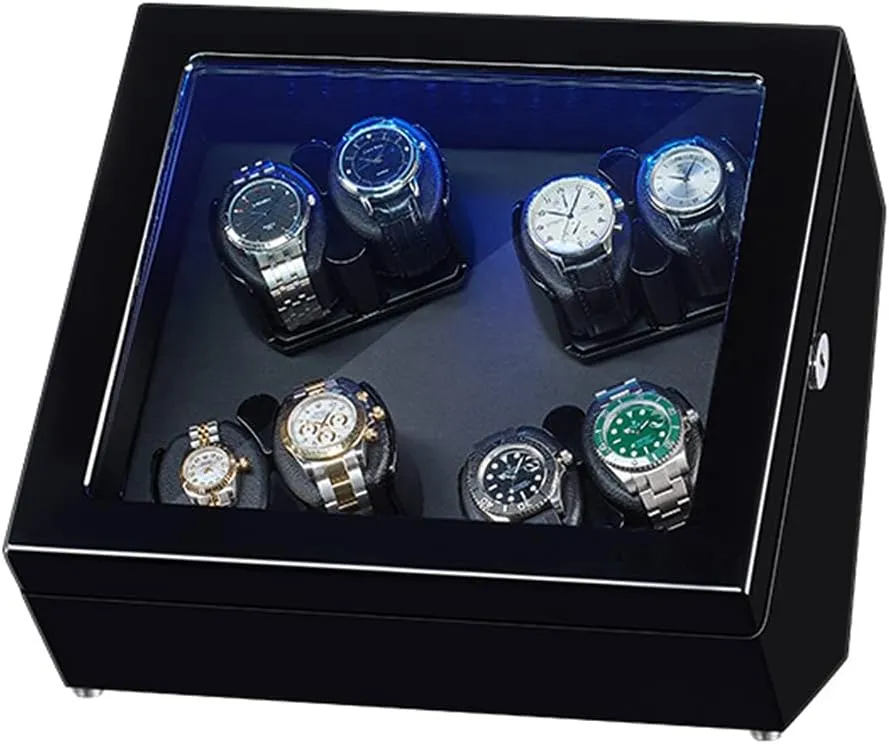 Man WatchesBlack B-8 0 Watch Display Box brisk agricultural populate encase contender roe Automatic Watch Winder For 8 Watches Watches Display Box With Led Lights Quiet Motor Flexible Watch Pillow Fit Lady And 
