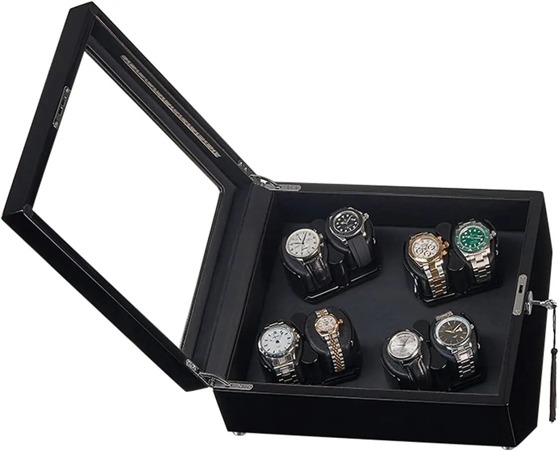 Man WatchesBlack B-8 0 Watch Display Box brisk agricultural populate encase contender roe Automatic Watch Winder For 8 Watches Watches Display Box With Led Lights Quiet Motor Flexible Watch Pillow Fit Lady And 