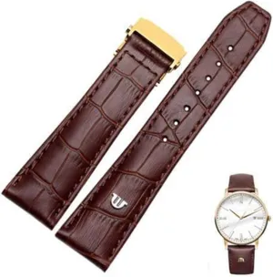 Maurice lug plow relief sideways Lacroix Watches Strap Black Brown with Folding Buckle Bracelet HaoLMi- 20mm 22mm Genuine Leather watchband for 