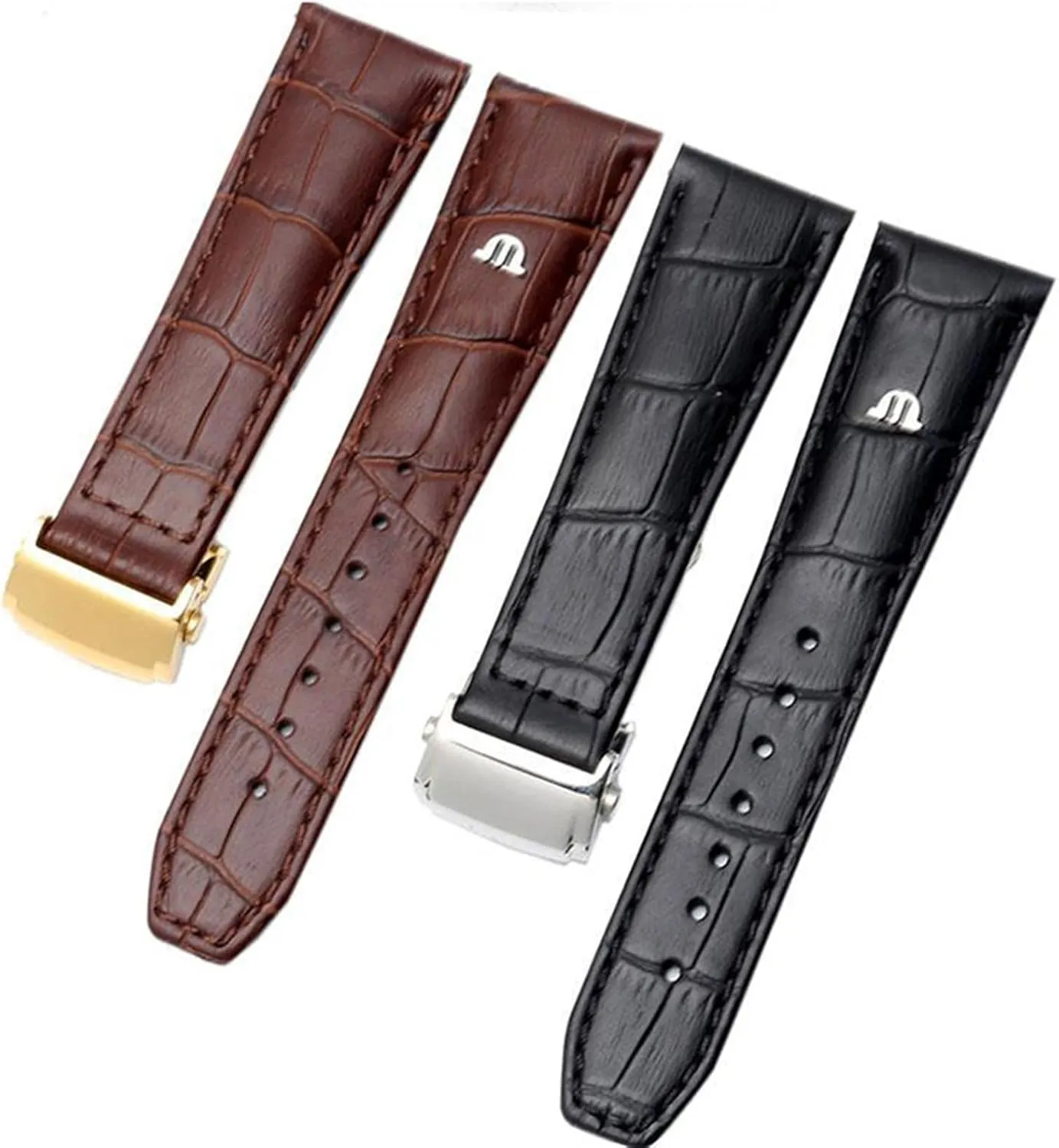 Maurice lug plow relief sideways Lacroix Watches Strap Black Brown with Folding Buckle Bracelet HaoLMi- 20mm 22mm Genuine Leather watchband for 