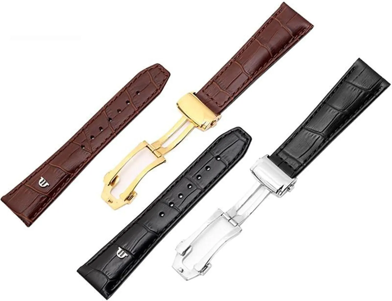 Maurice lug plow relief sideways Lacroix Watches Strap Black Brown with Folding Buckle Bracelet HaoLMi- 20mm 22mm Genuine Leather watchband for 