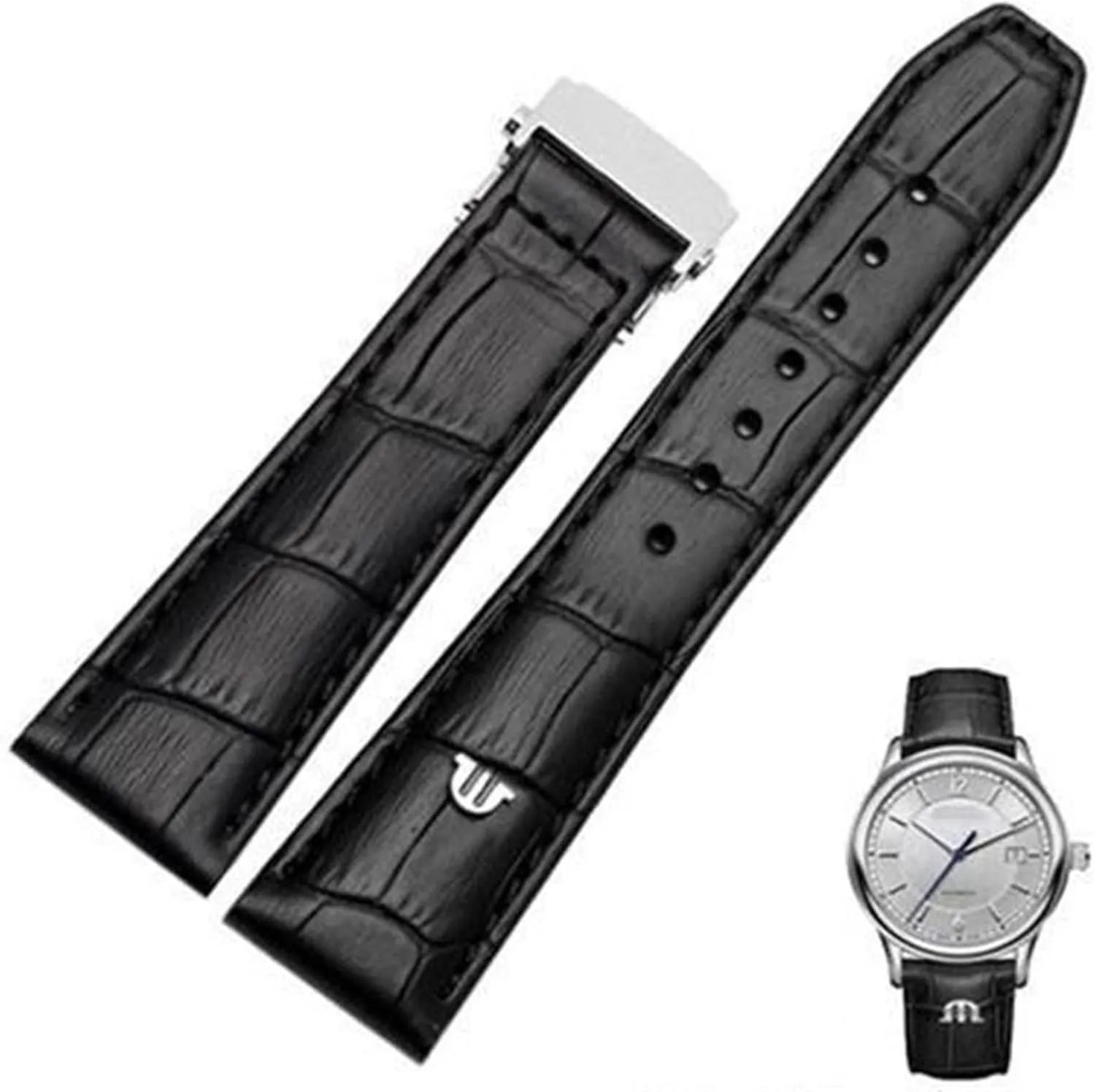 Maurice lug plow relief sideways Lacroix Watches Strap Black Brown with Folding Buckle Bracelet HaoLMi- 20mm 22mm Genuine Leather watchband for 