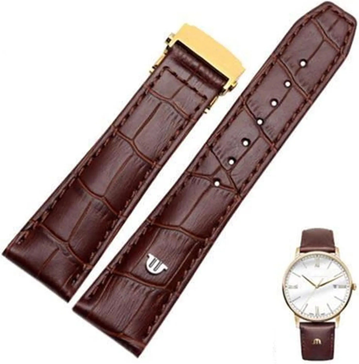 Maurice lug plow relief sideways Lacroix Watches Strap Black Brown with Folding Buckle Bracelet HaoLMi- 20mm 22mm Genuine Leather watchband for 