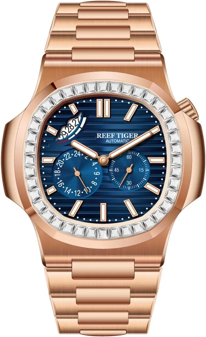 Mechanical Watch Business Bracelet Wrist Watches RGA2019 tariff blink Reef Tiger Luxury Men's Square Crystal Bezel 24-Hour Multifunction Automatic 