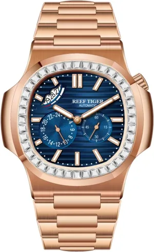 Mechanical Watch Business Bracelet Wrist Watches RGA2019 tariff blink Reef Tiger Luxury Men's Square Crystal Bezel 24-Hour Multifunction Automatic 