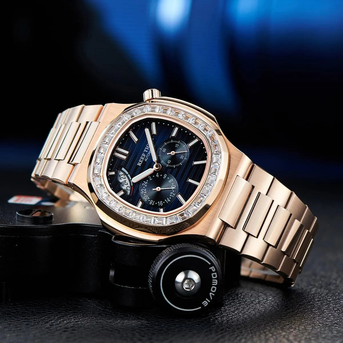 Mechanical Watch Business Bracelet Wrist Watches RGA2019 tariff blink Reef Tiger Luxury Men's Square Crystal Bezel 24-Hour Multifunction Automatic 