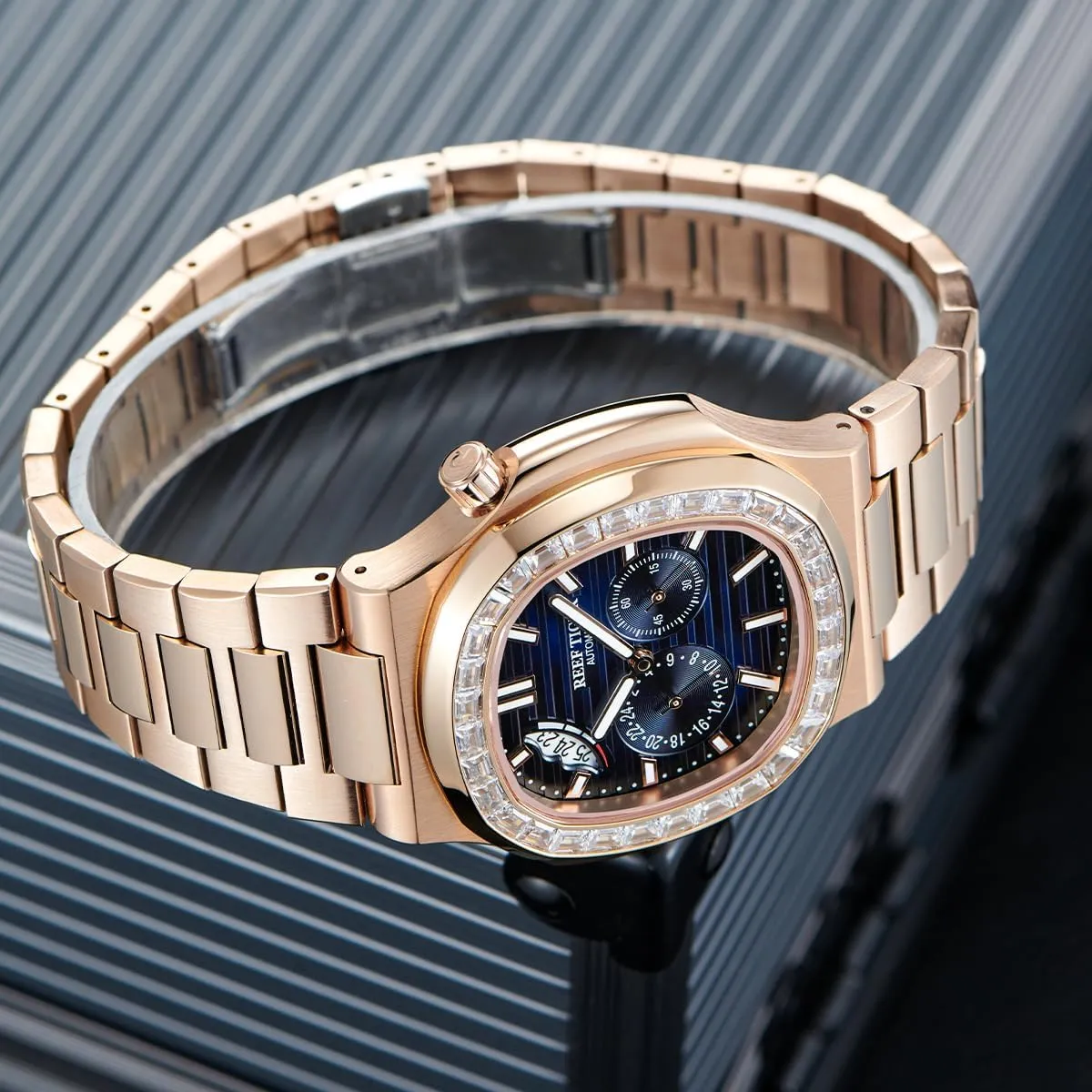 Mechanical Watch Business Bracelet Wrist Watches RGA2019 tariff blink Reef Tiger Luxury Men's Square Crystal Bezel 24-Hour Multifunction Automatic 