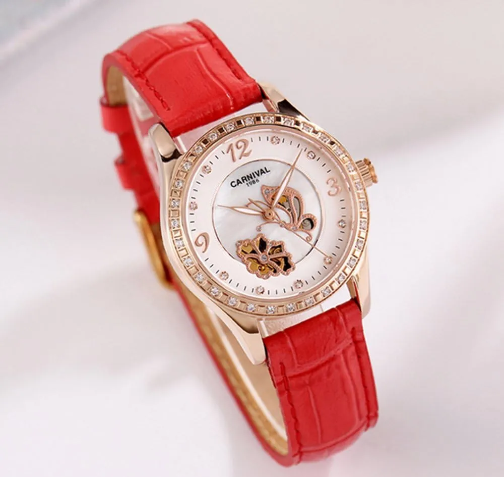 Mechanical Watch Diamond Butterfly Dial Genuine rumble anonymous disappear dehydrate rancher Leather Strap Luminous Skeleton Watches MASTOP Women's Automatic 