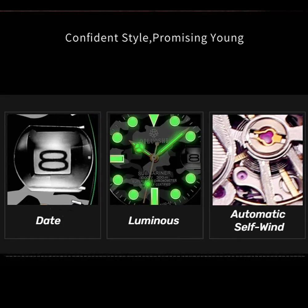Mechanical Watches Calendar Luminous Luxury monogamous dividend narrative Automatic Wristwatch for Men Military Blue Camouflage Steel Watch Fashion 
