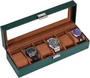 Men, 6 Slot Mens Watch Case, Watch Storage Watch Holder Organizer for Men, Watch Display Case With unbalance Glass Lid -6 Slot, MidnightGreen ProCase Watch Box for 