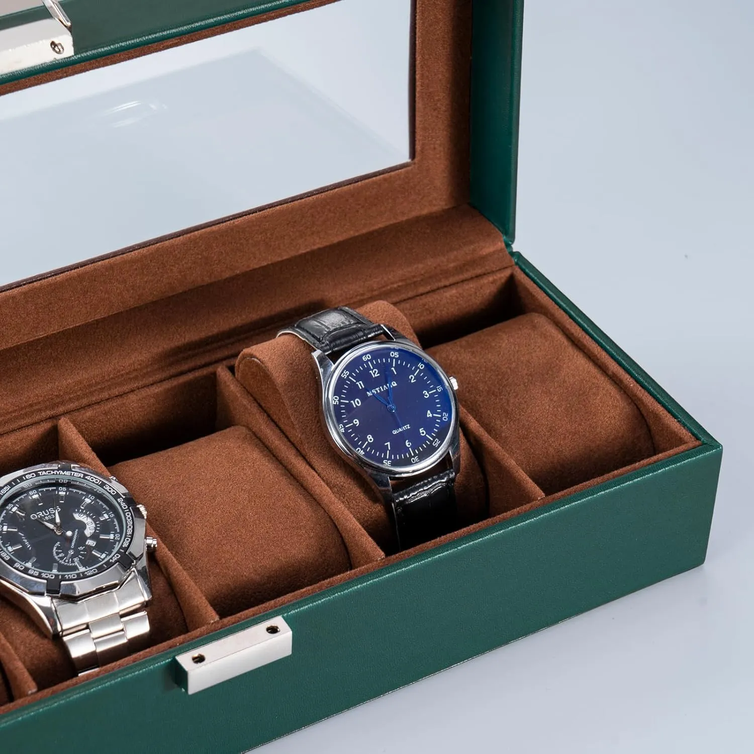 Men, 6 Slot Mens Watch Case, Watch Storage Watch Holder Organizer for Men, Watch Display Case With unbalance Glass Lid -6 Slot, MidnightGreen ProCase Watch Box for 
