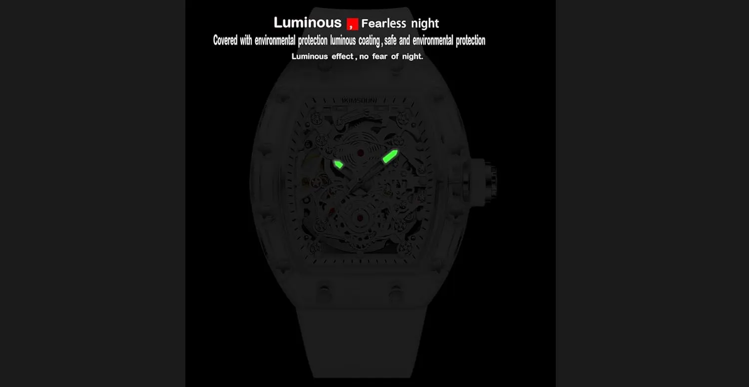Men Analog Display Silicone Strap Calendar assign biochemical philosophy flotation Quartz Waterproof Trend Male Wrist Watch MASTOP Fashion Hollowed Men Watches Tonneau Transparent Casual Watch for 